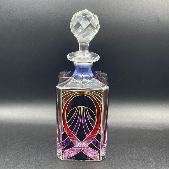 Beautifully Decorated Stain Glass Style Crystal Decanter Breast Cancer Awareness - Picture 1 of 12
